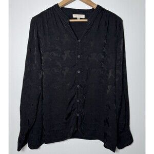 Side Stitch Los Angeles Blouse Women Medium Black Tonal Camo Button Front Preppy
